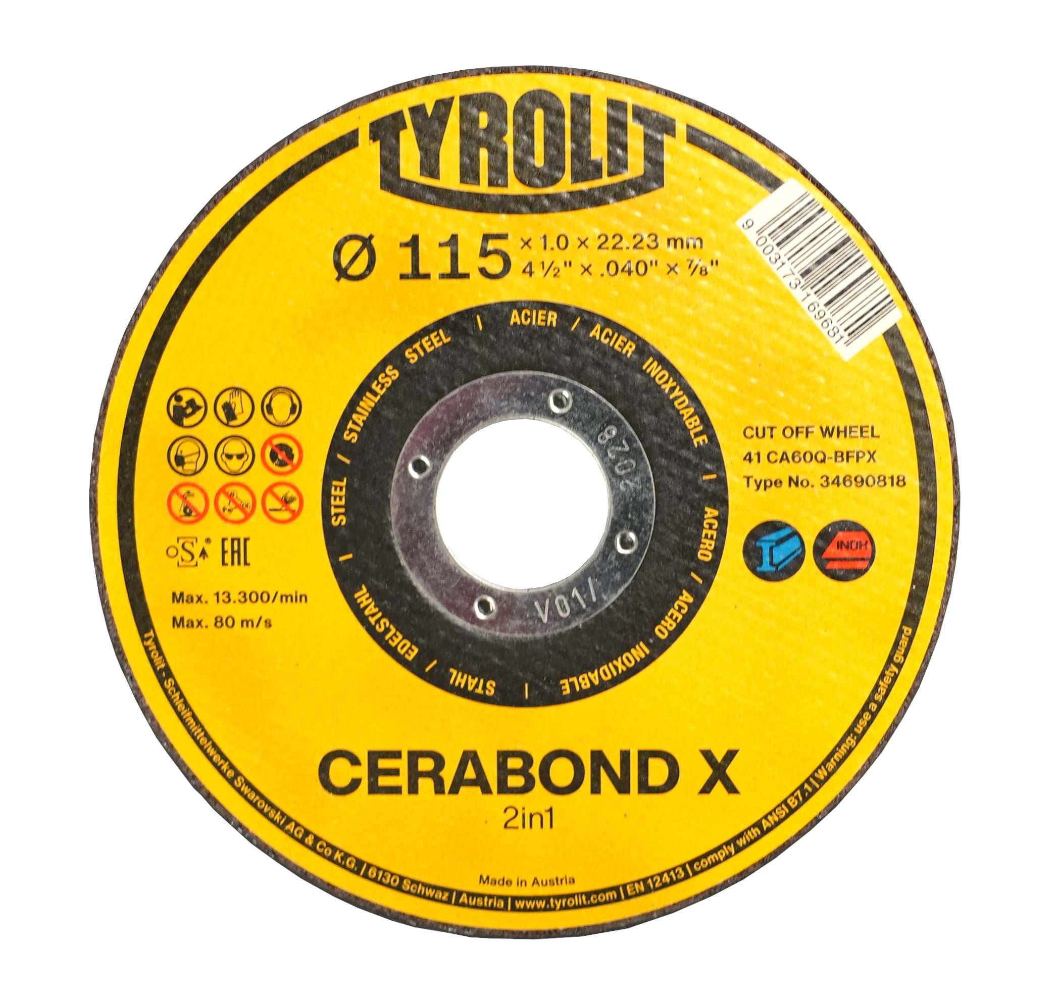 Keramik-Inox-Cerabond-Trennscheibe 115 x 22,2 x 1 mm