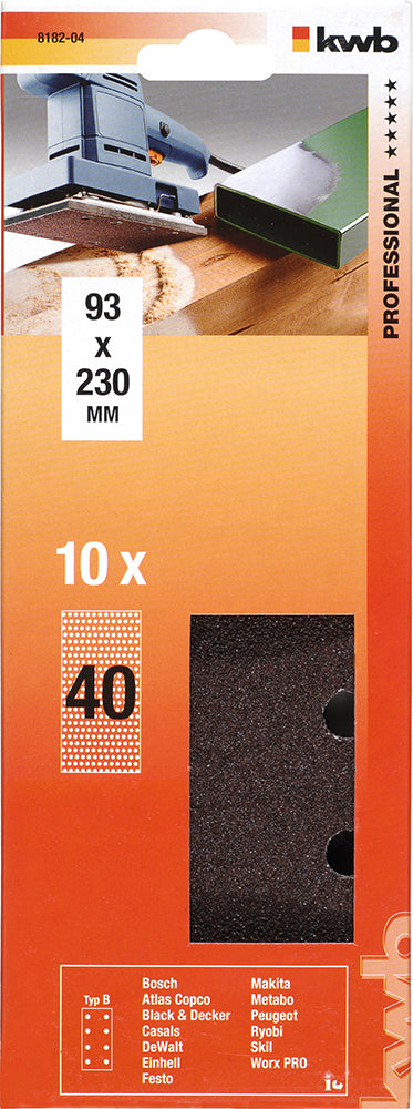 10 Schleifpapierstreifen 93 x 230 mm, K40, gelocht