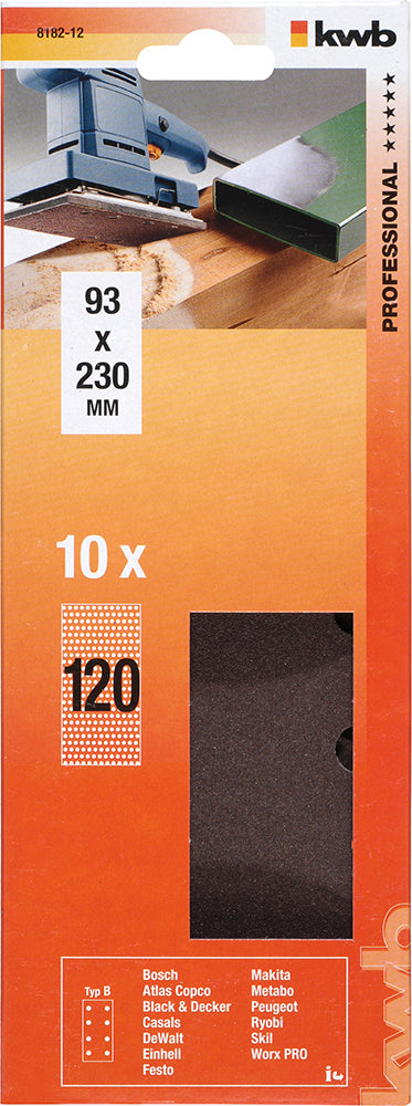10 Schleifpapierstreifen 93 x 230 mm, K120, gelocht