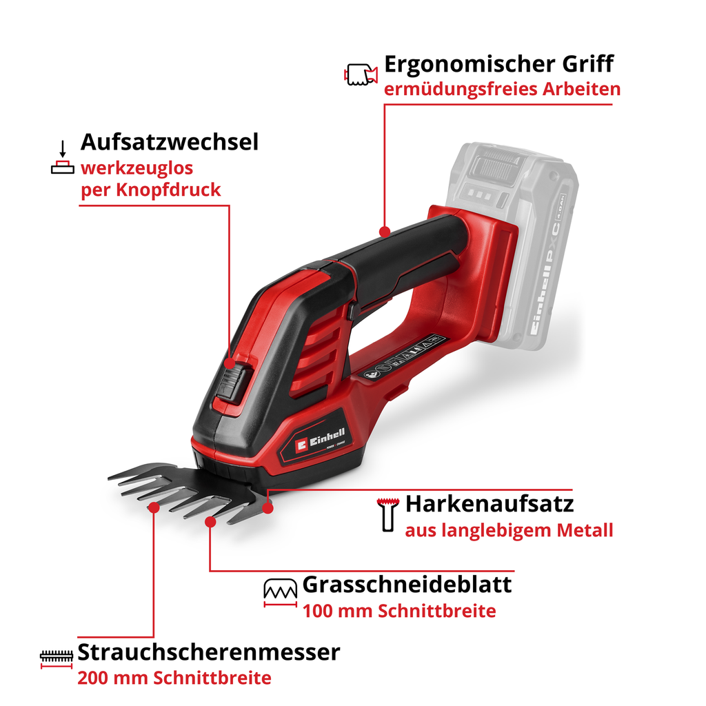 Akku Gras- und Strauchschere GE- CG 18/100 Li - 3 in 1-Solo
