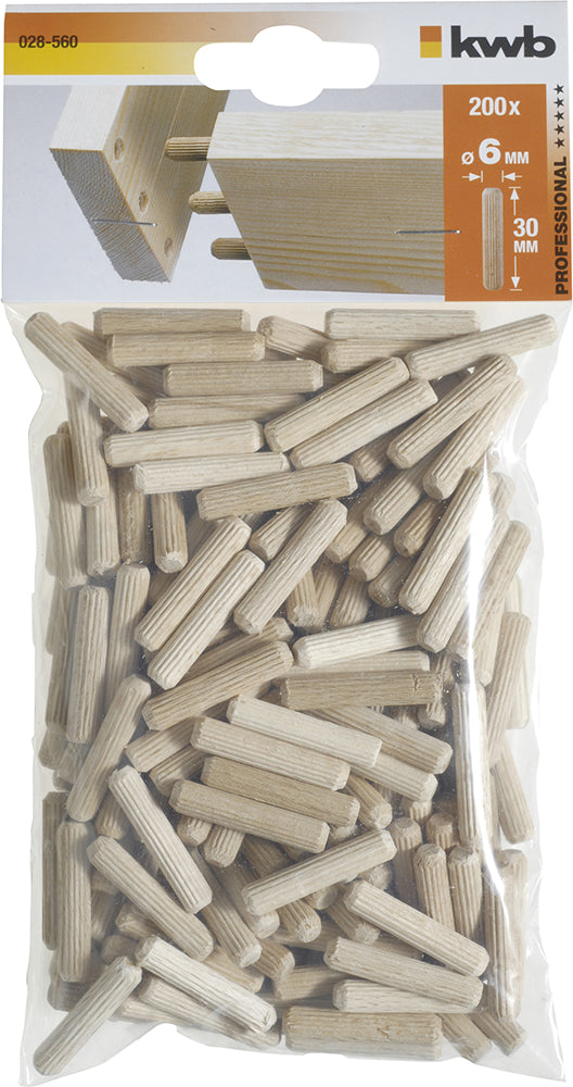 200 Holzdübel 6 x 30 mm