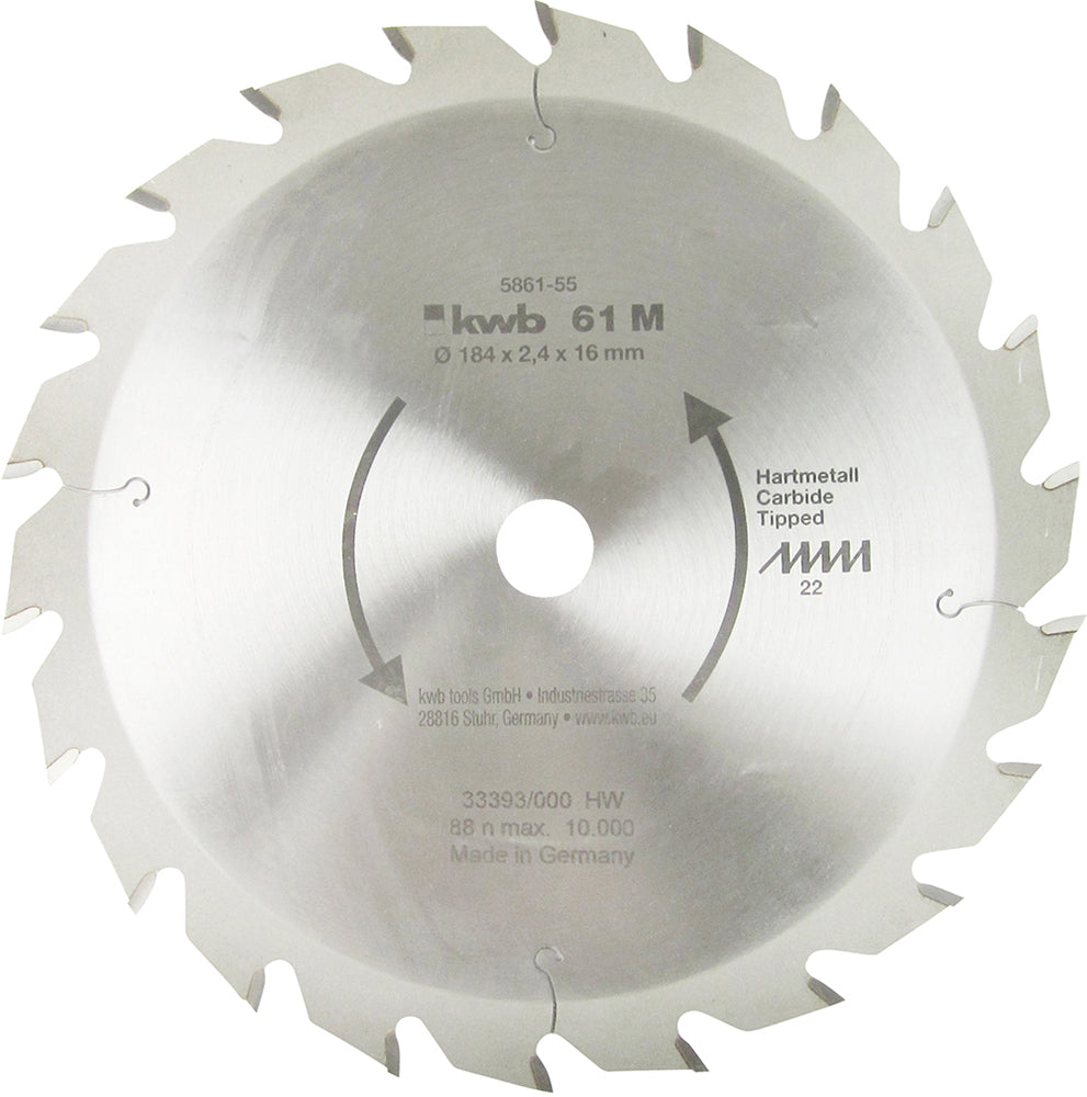 HM-Sägeblatt 184 x 16 mm Ø, 22 Zähne