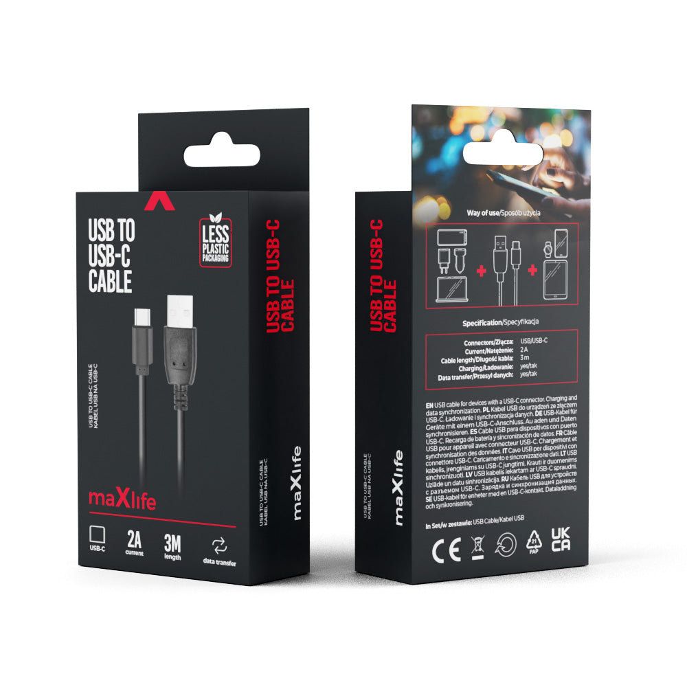 USB-C Kabel 3 m 2A Schwarz
