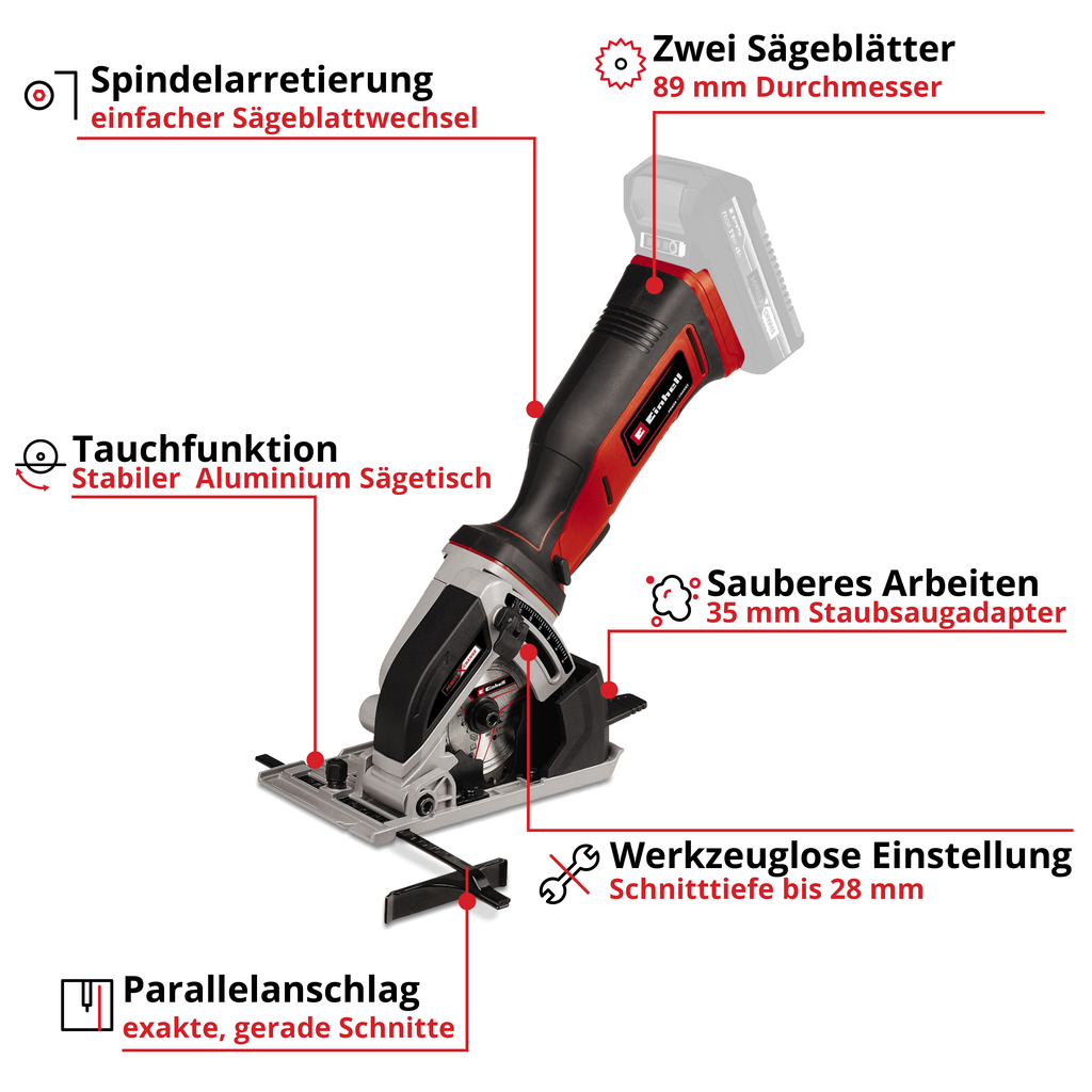 Akku-Mini-Handkreissäge TE-CS 18/89 Li Solo, Power X-Change