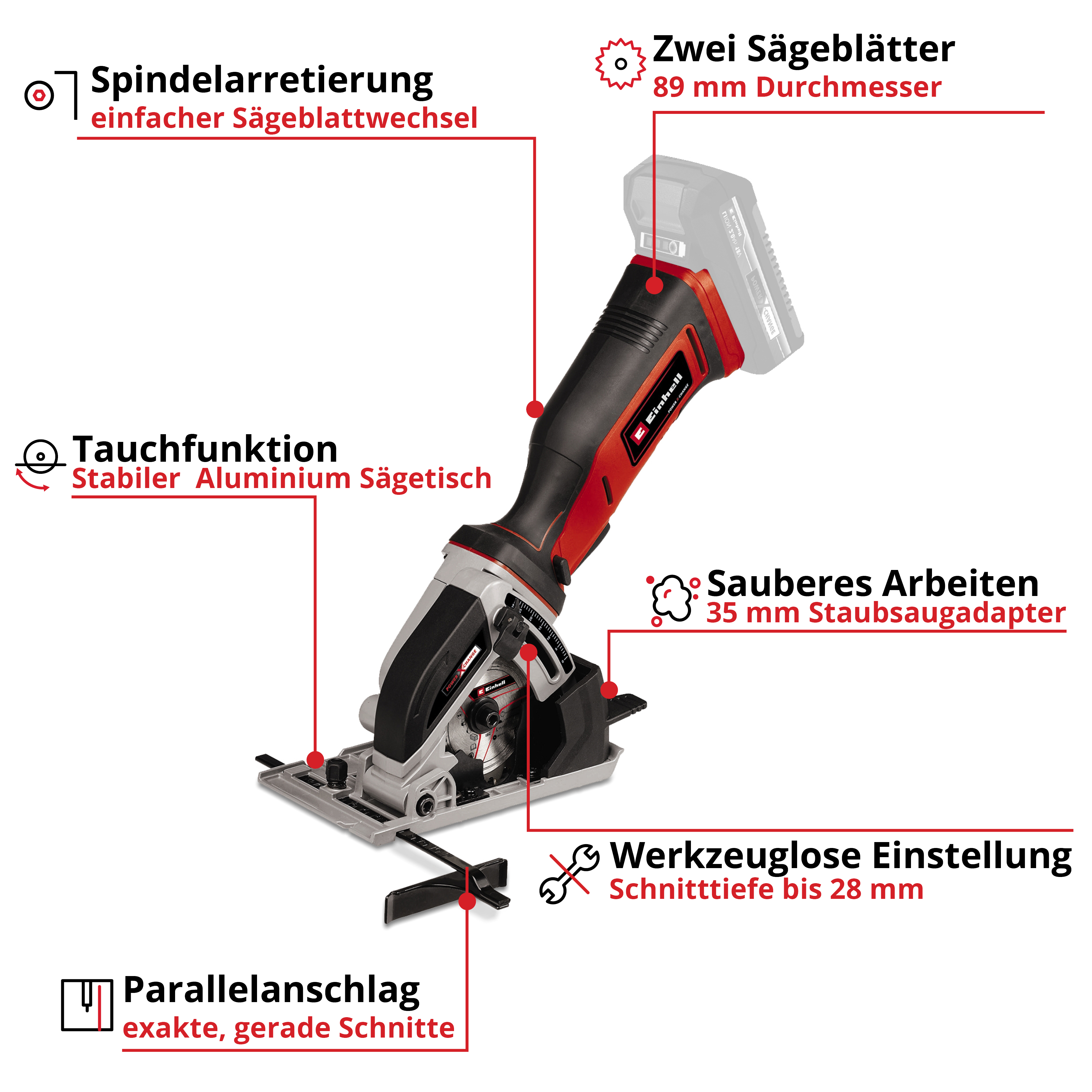 Akku-Mini-Handkreissäge TE-CS 18/89 Li Solo, Power X-Change