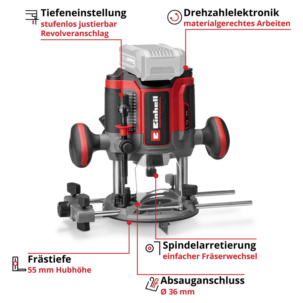 Akku-Oberfräse TP-ROD 18/551 Li BL +15 M