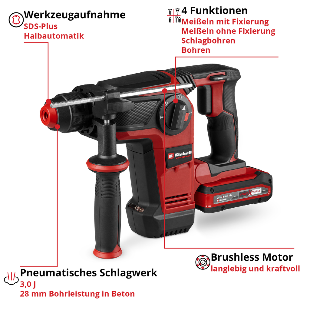 Akku-Bohrhammer TP-HD 18/28 Li BL +4 (1x 3,0 Ah+)