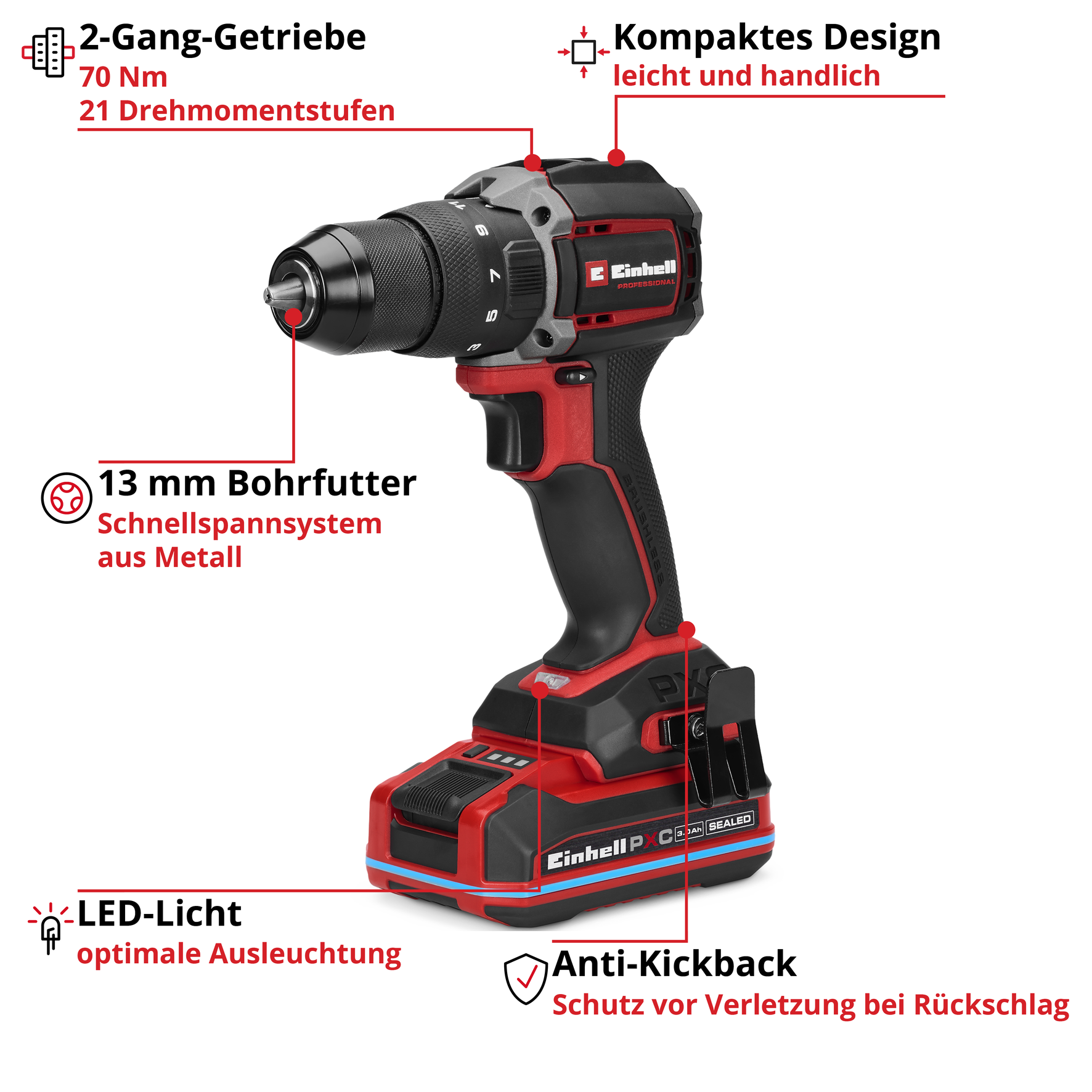 Akku-Schlagbohrschrauber TP-CDD 18/701-C Li-i +70 (3Ah)
