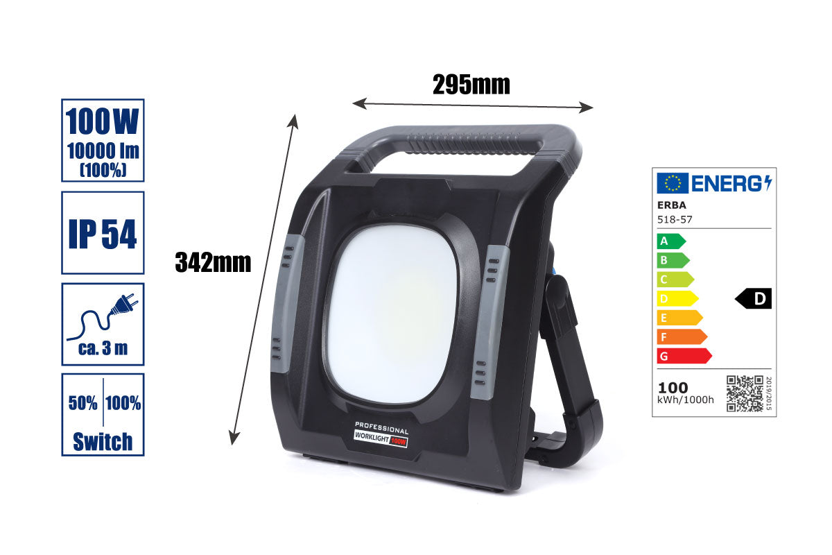 LED-Baustrahler 100 W + 2x Steckdose