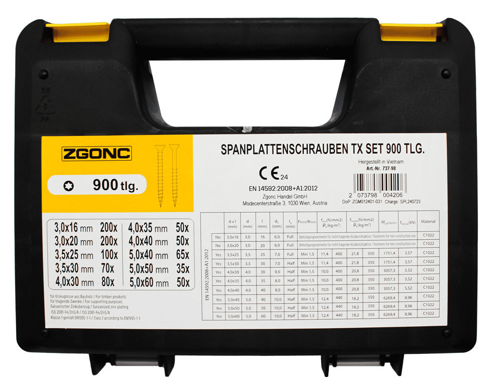 Spanplattenschrauben TX Set 900 Tlg.
