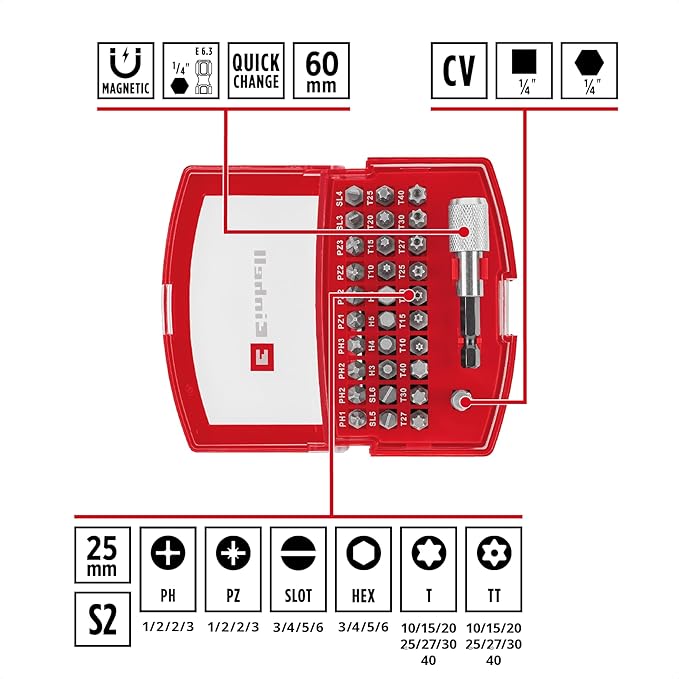Bit-Box aus CrV-Stahl mit Gürtelclip, 32-tlg.