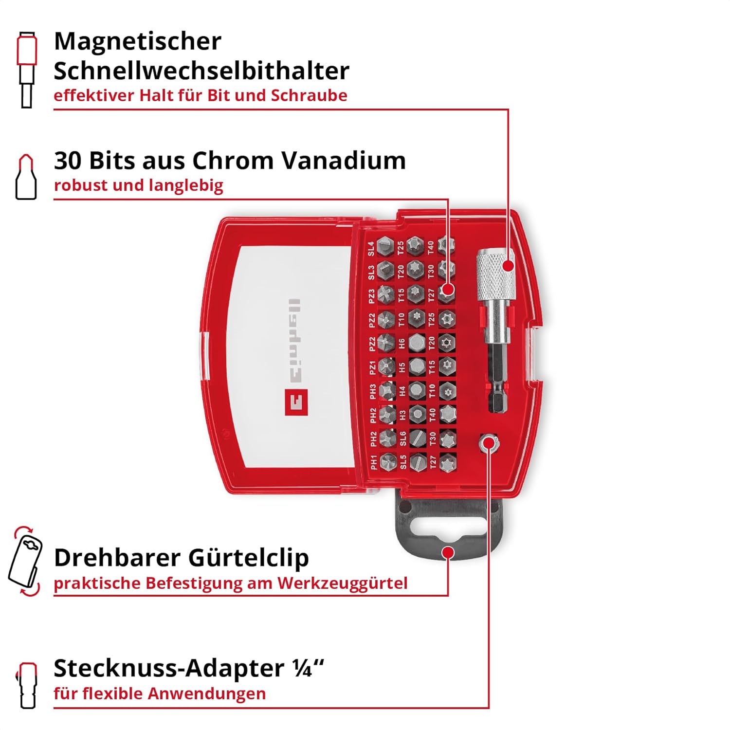 Bit-Box aus CrV-Stahl mit Gürtelclip, 32-tlg.