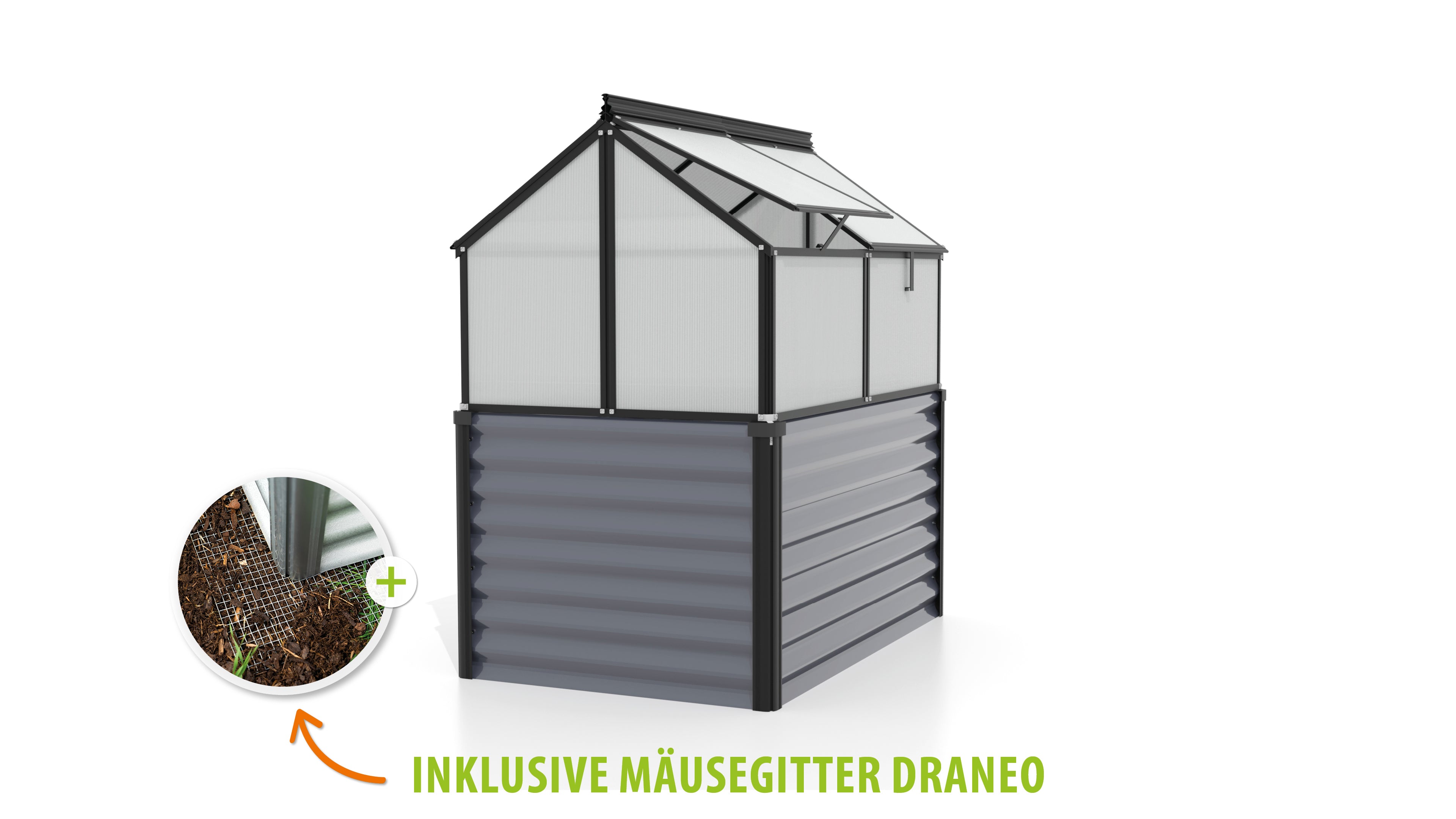 Hochfrühbeet Gaia Jumbo/ HKP 4mm, granit/schwarz - Set