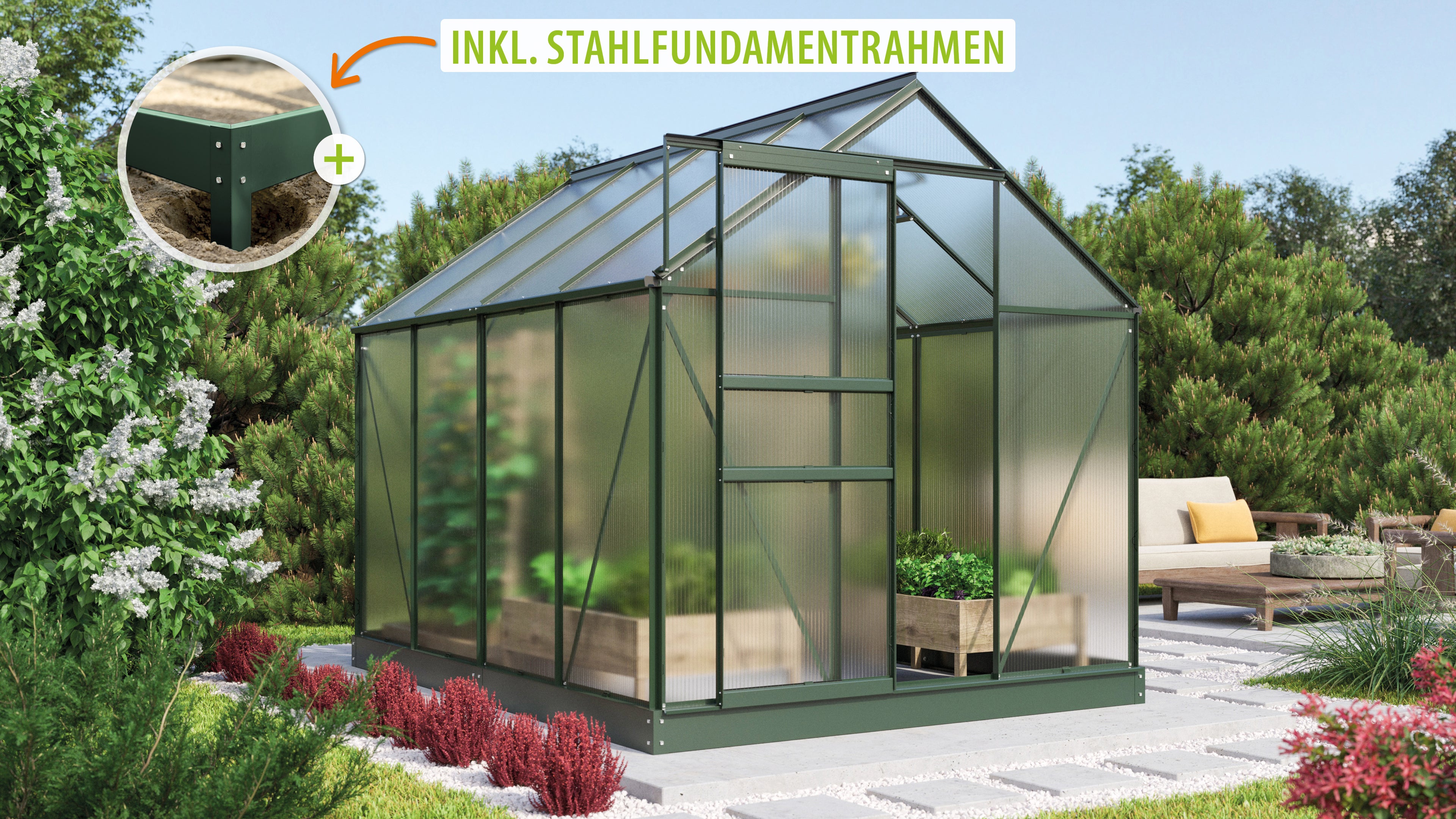 Gewächshaus Comet 5000 HKP4mm, smaragd - Set