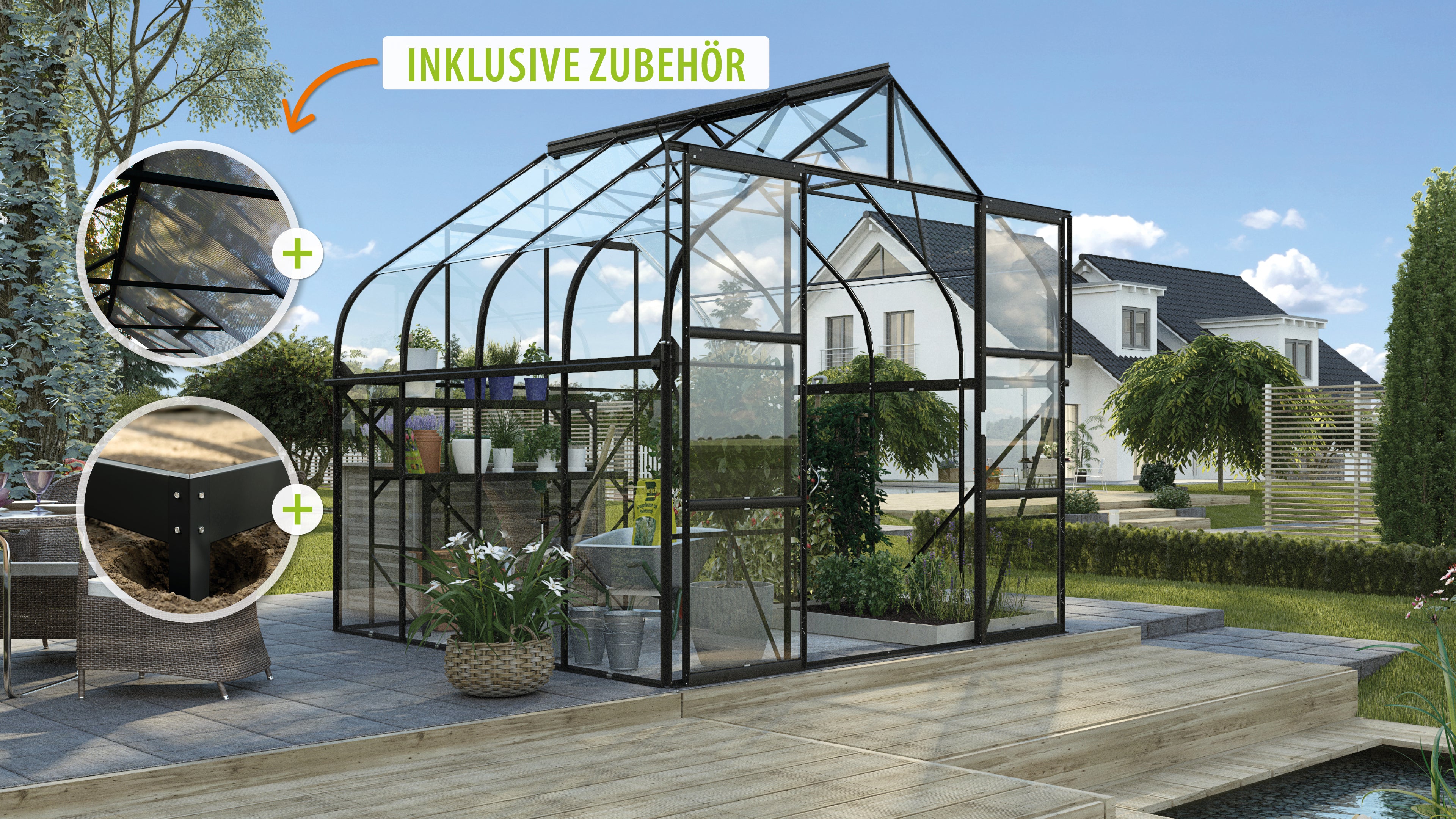 Gewächshaus Diana 6700 ESG3mm, schwarz - Set