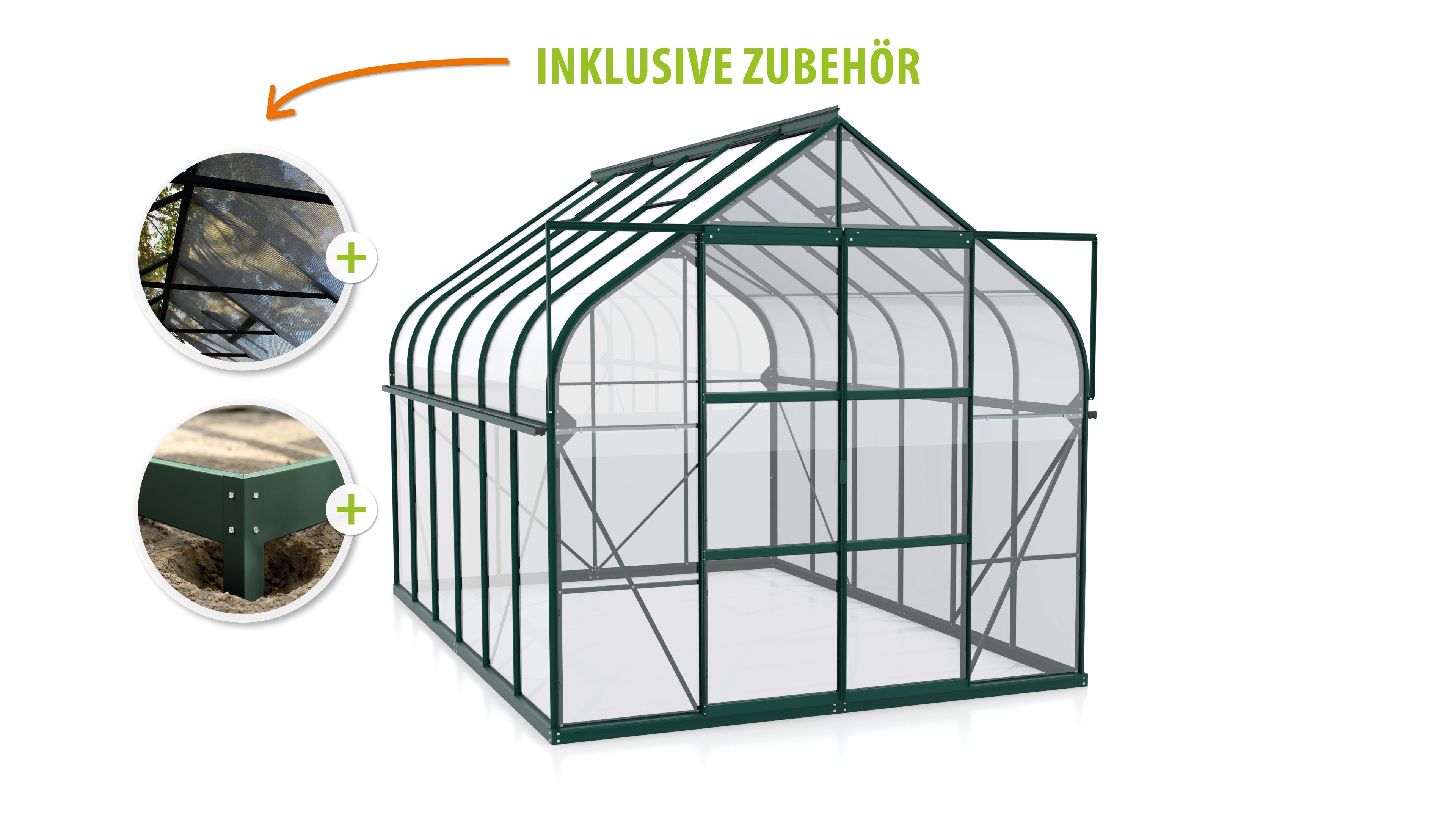 Gewächshaus Diana 9900 ESG3mm, smaragd - Set